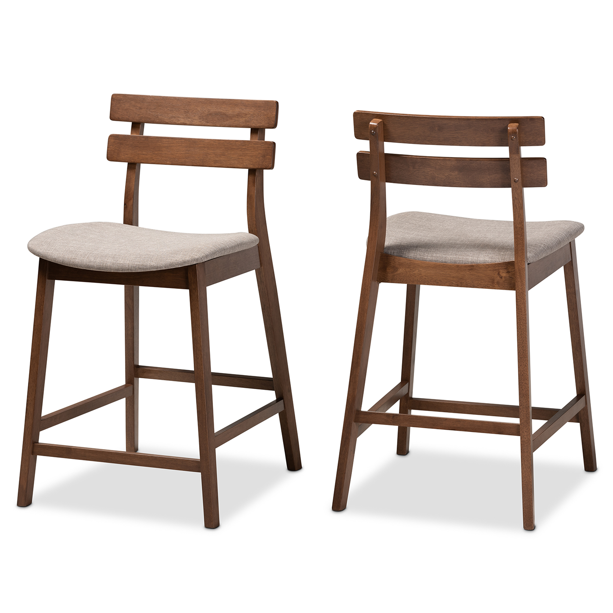 Baxton Studio Larine Modern and Contemporary Light Grey Fabric Upholstered Walnut Finished 2-Piece Wood Counter Stool Set